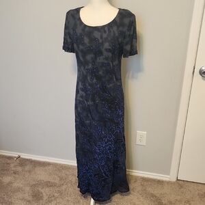 Carole Little Blue Sheath Maxi Dress with Scoop Neck